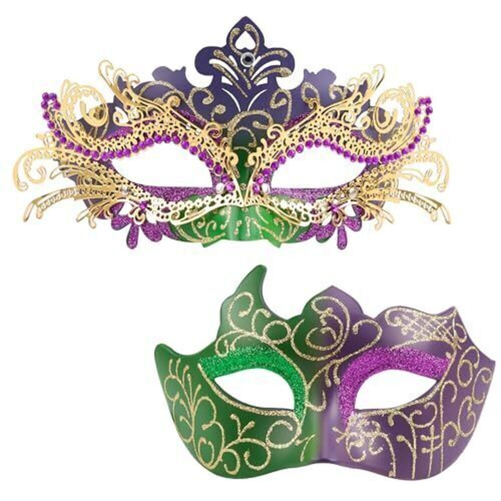 2146 Masquerade Mask for Couples, Glitter Rhinestone Venetian Mask